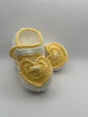0-3 Month Knitted Yellow Heart Shoe