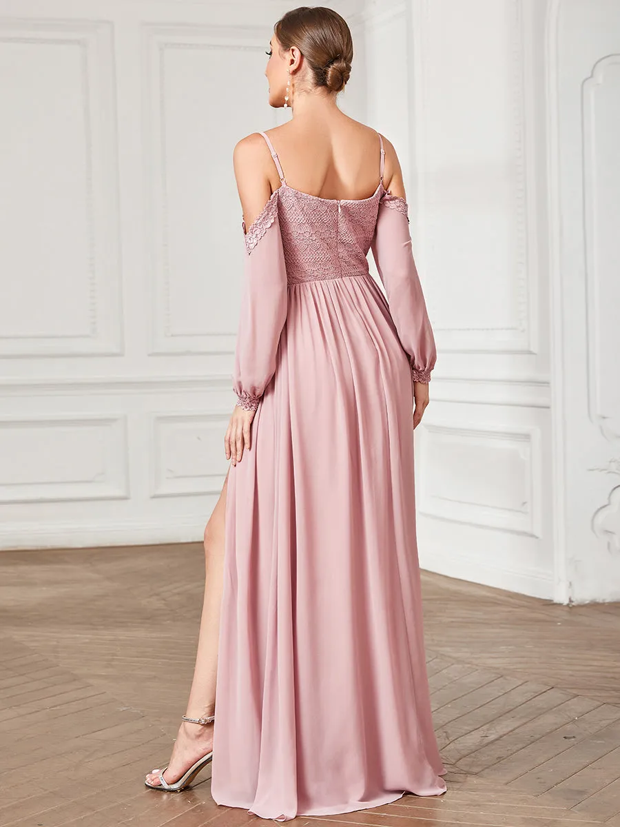 A-Line Bridesmaid Dress with Deep V-Neck and Long Sleeves