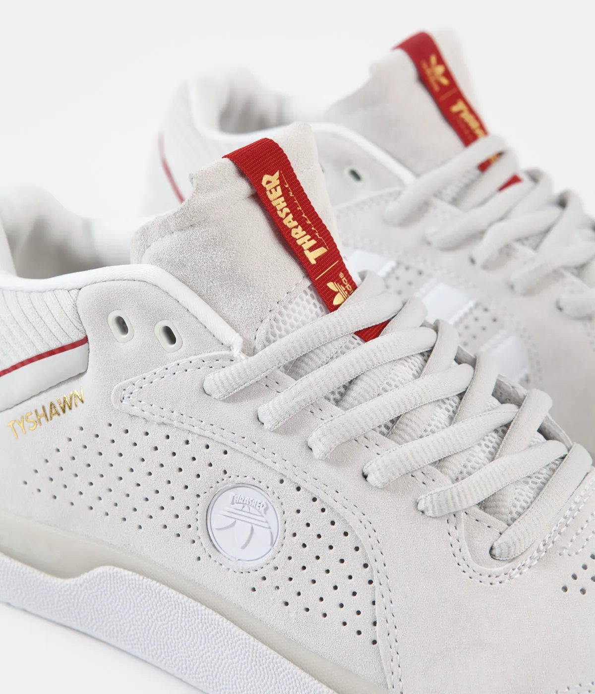 Adidas x Thrasher Tyshawn Shoes - White / Scarlet / Gold Metallic