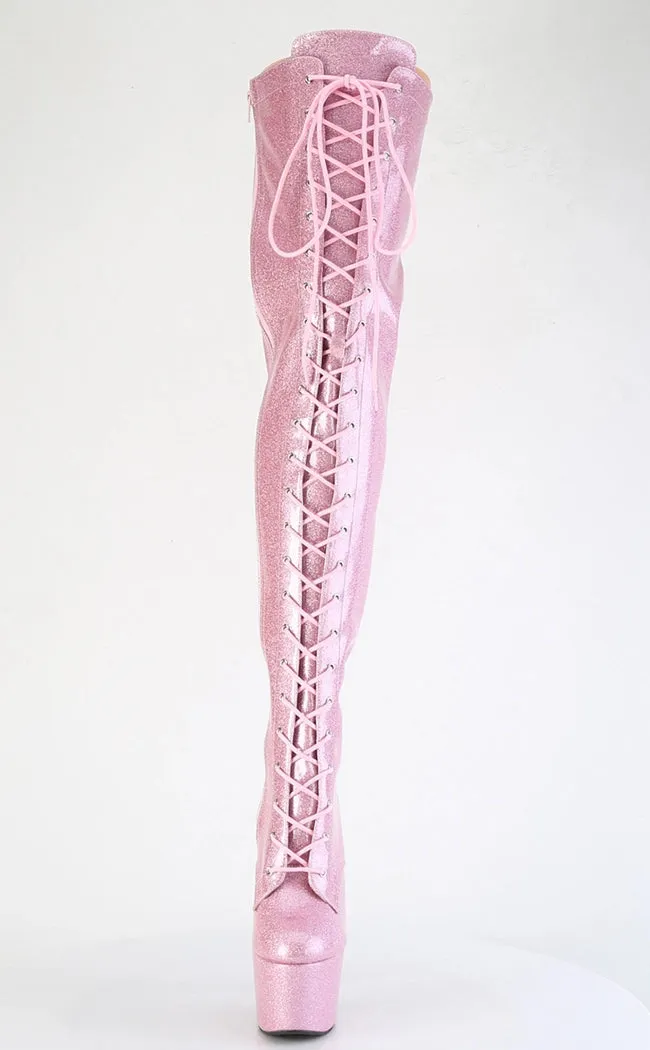 ADORE-3020GP Baby Pink Glitter Patent Thigh High Boots