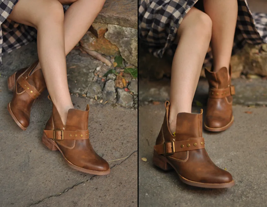 ARTMU STUD AND BUCKLE DETAIL ANKLE BOOTS