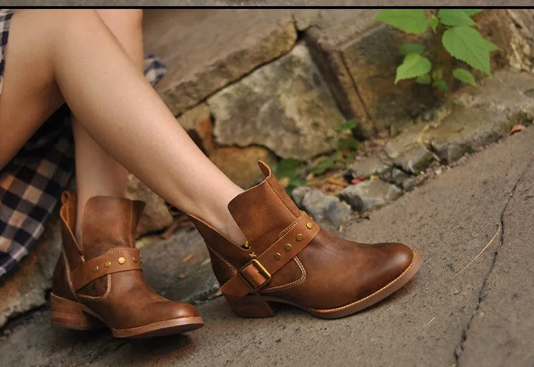 ARTMU STUD AND BUCKLE DETAIL ANKLE BOOTS