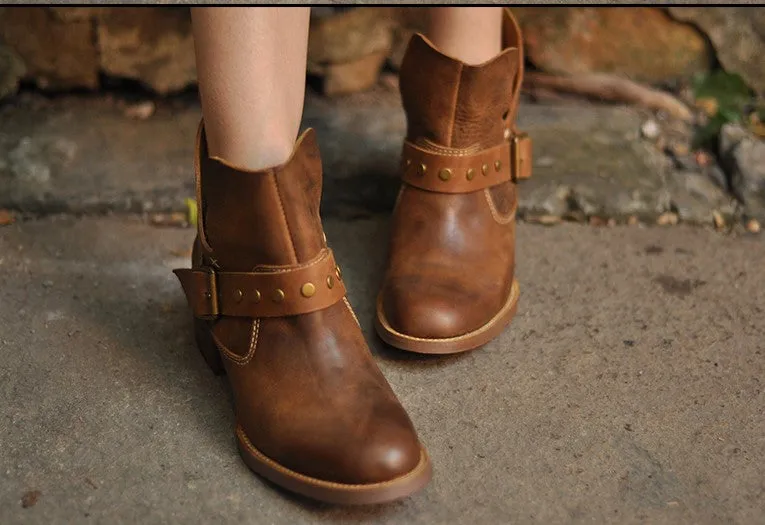 ARTMU STUD AND BUCKLE DETAIL ANKLE BOOTS