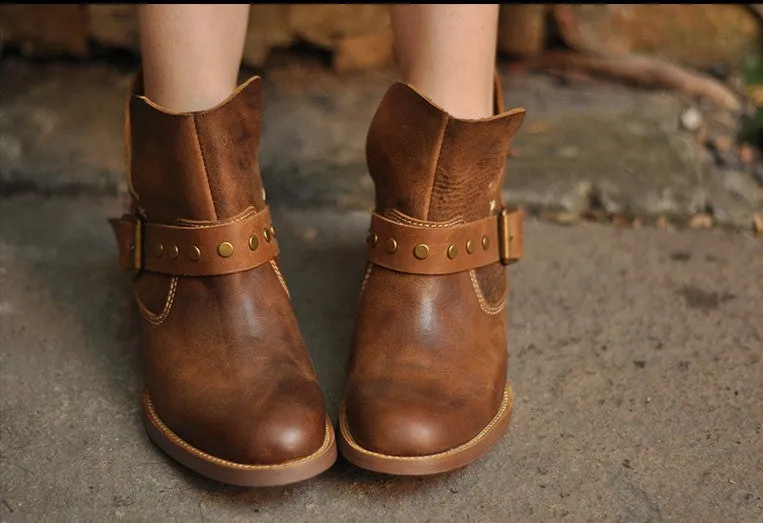 ARTMU STUD AND BUCKLE DETAIL ANKLE BOOTS