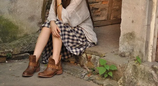 ARTMU STUD AND BUCKLE DETAIL ANKLE BOOTS
