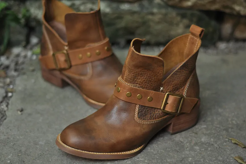 ARTMU STUD AND BUCKLE DETAIL ANKLE BOOTS