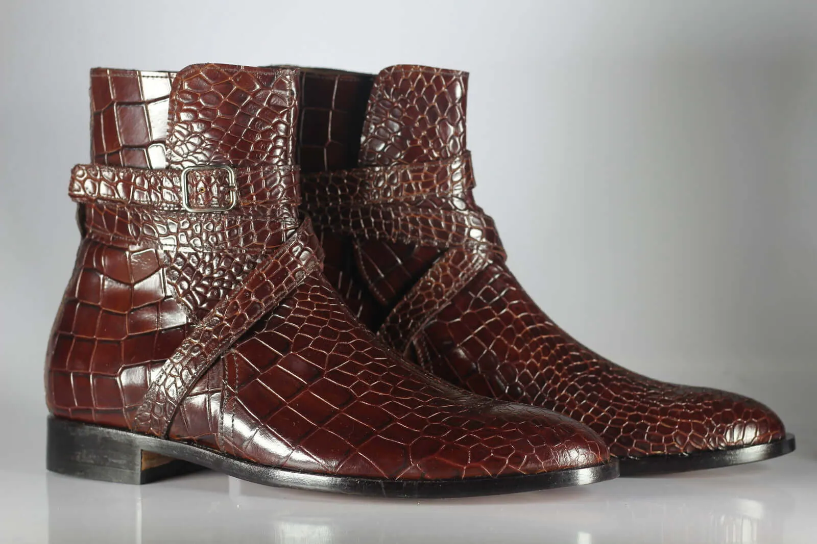 Awesome Handmade Men's Alligator Textured Leather Jodhpur Boots, Men Fashion Dress Ankle Boots