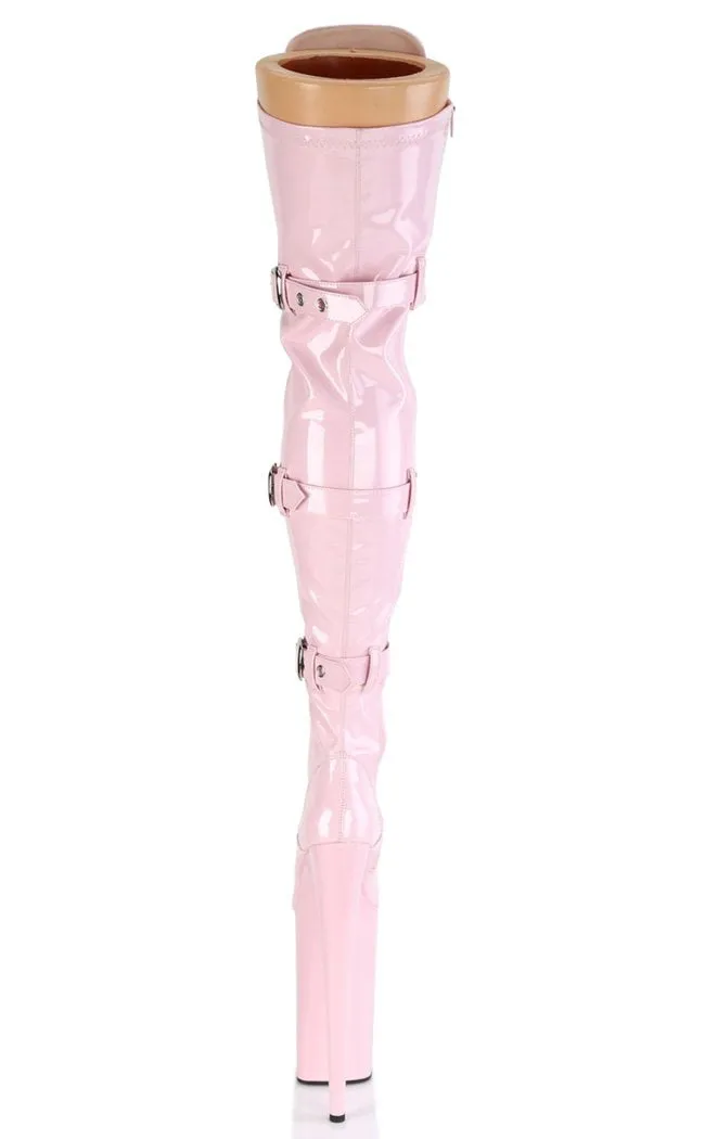 BEYOND-3028 Baby Pink Patent Thigh High Boots