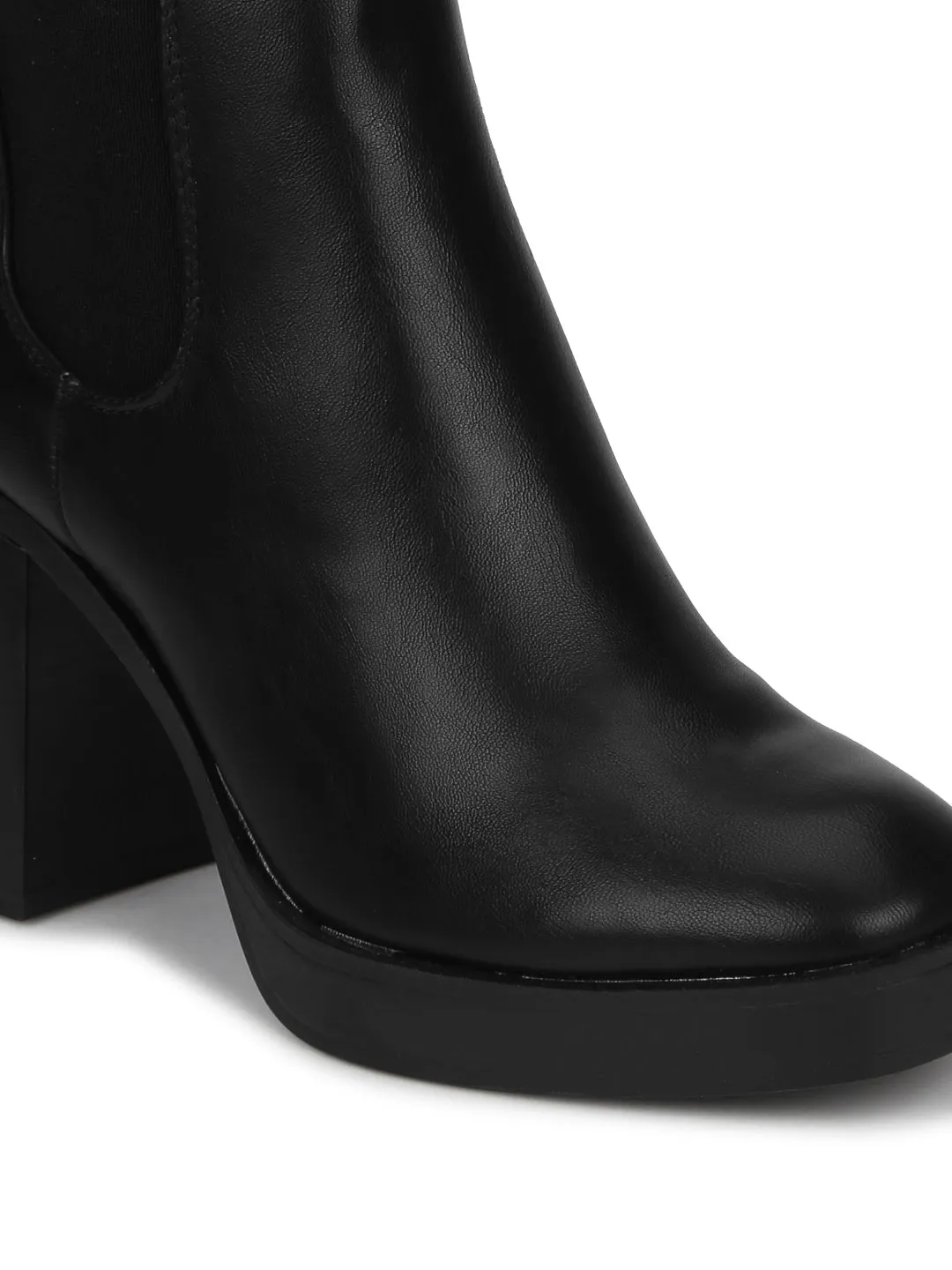 Black PU Slip On Block Heel Ankle Boots (CLARA2)