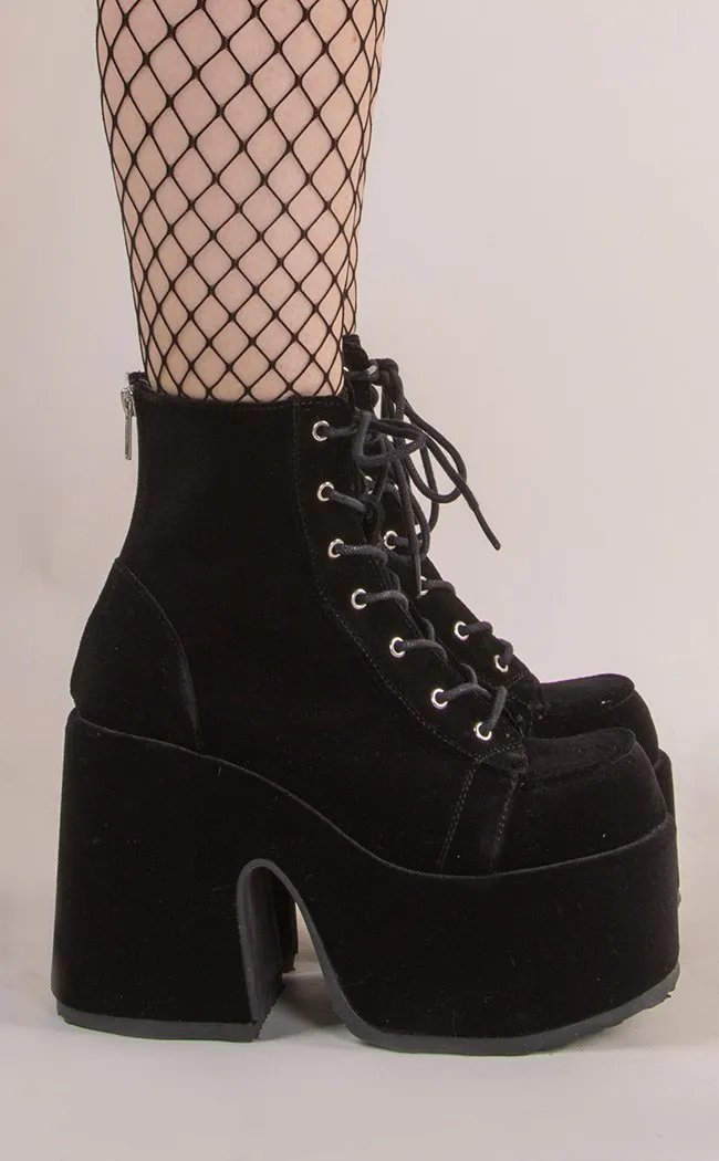 CAMEL-203 Black Velvet Boots