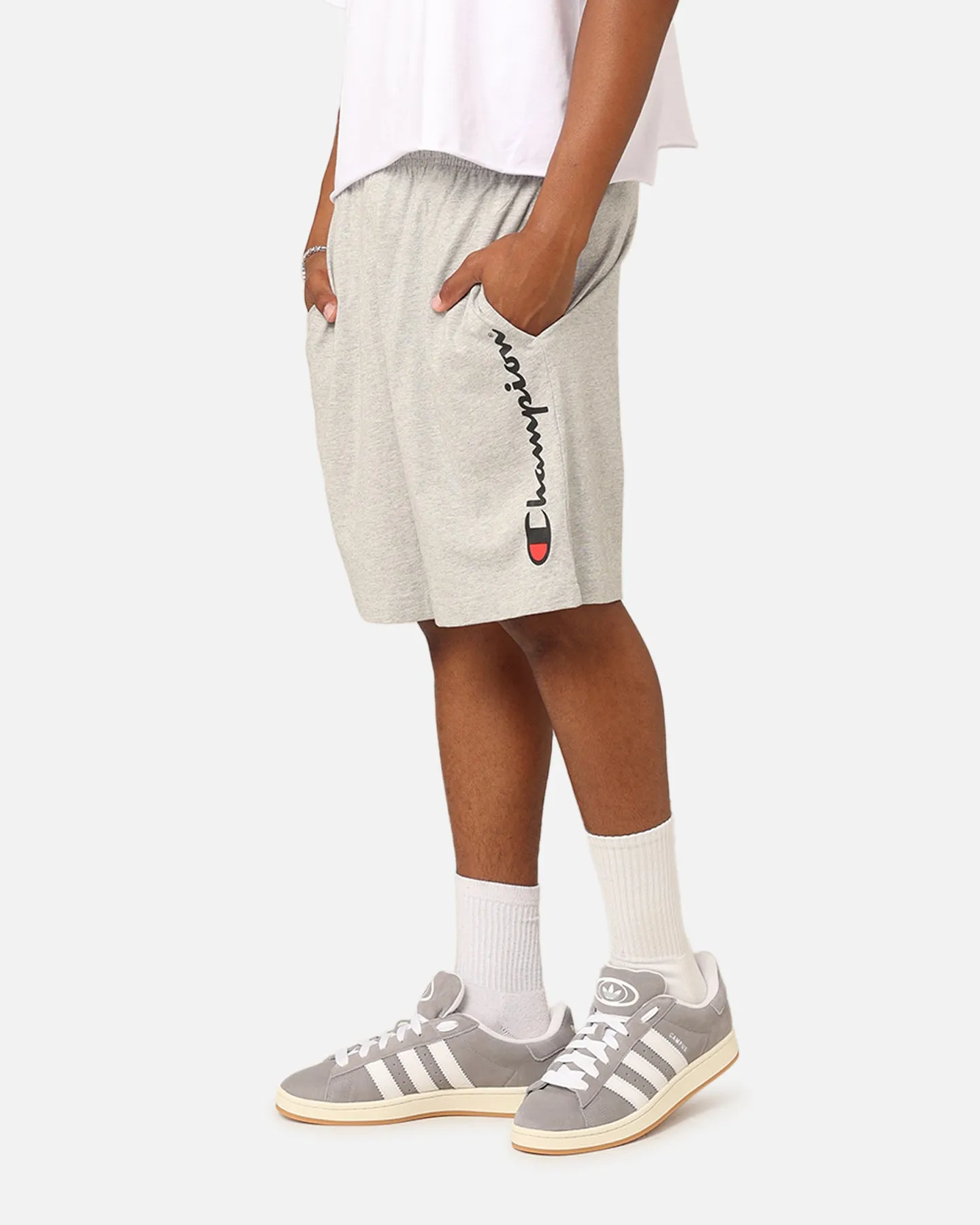Champion Script Jersey Shorts Oxford Heather