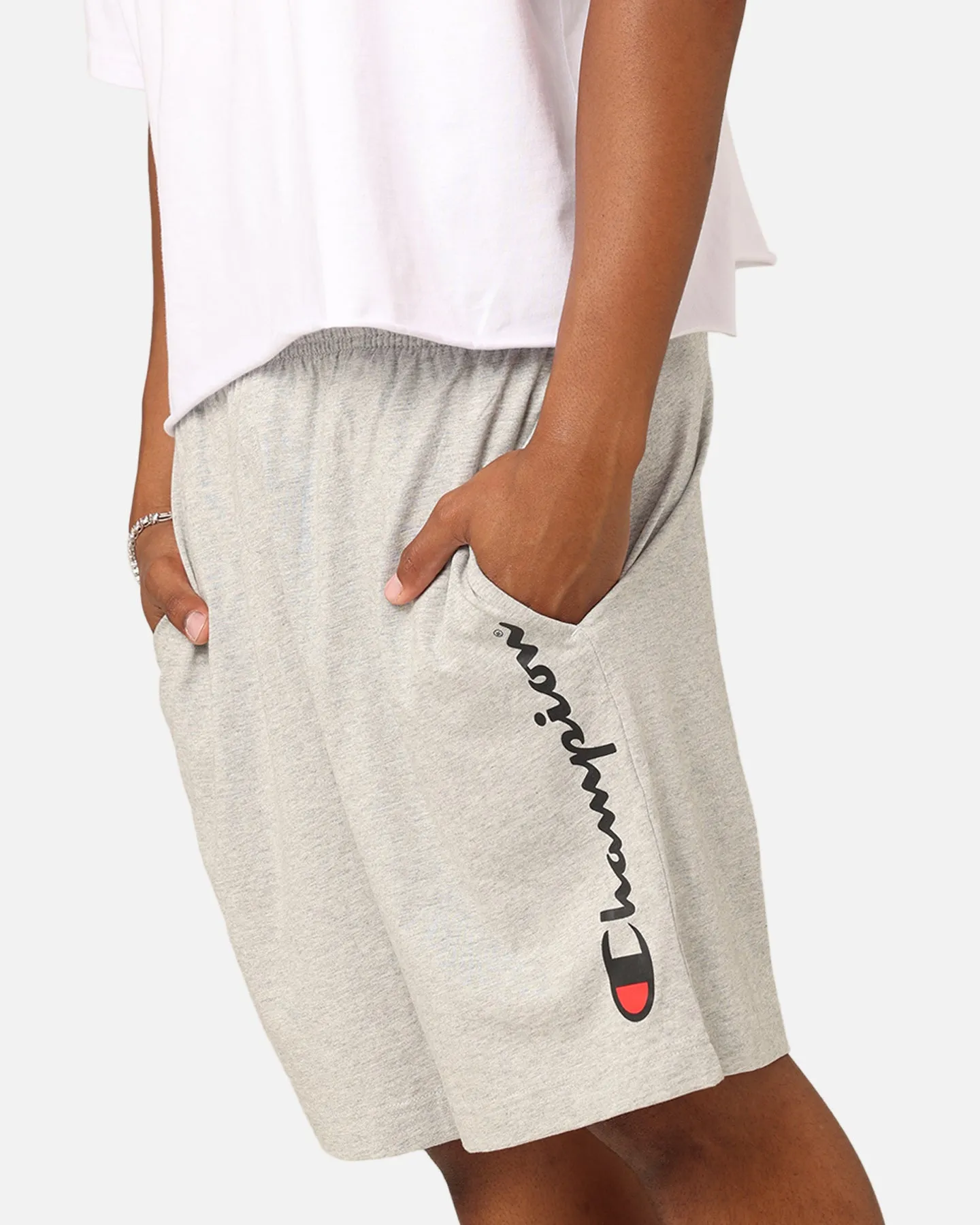 Champion Script Jersey Shorts Oxford Heather