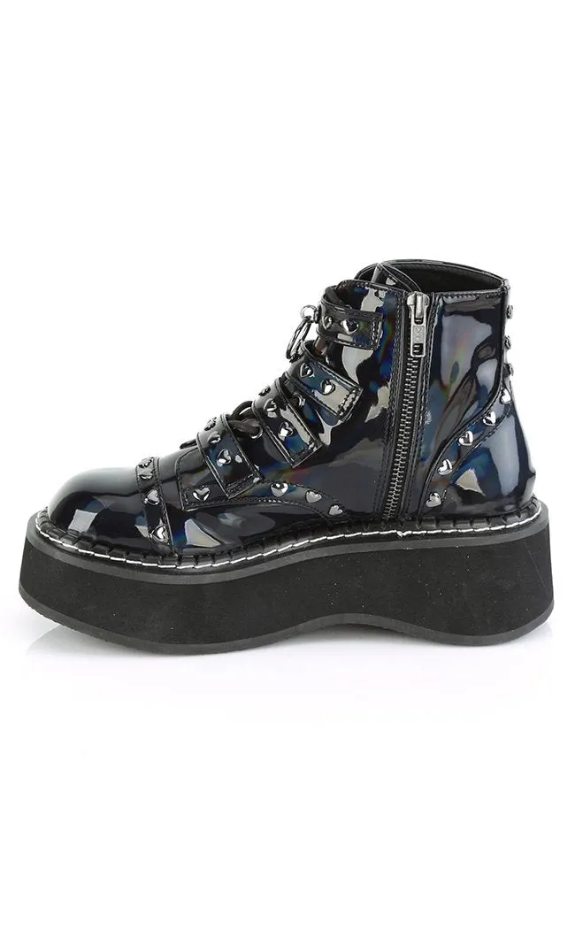 EMILY-315 Black Holographic Ankle Boots
