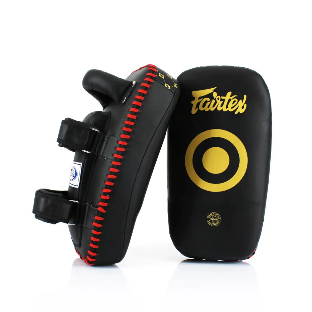 FAIRTEX LIGHT WEIGHT KPLC5 CURVED MUAY THAI BOXING MMA KICK PADS Size Free Microfiber Black Gold