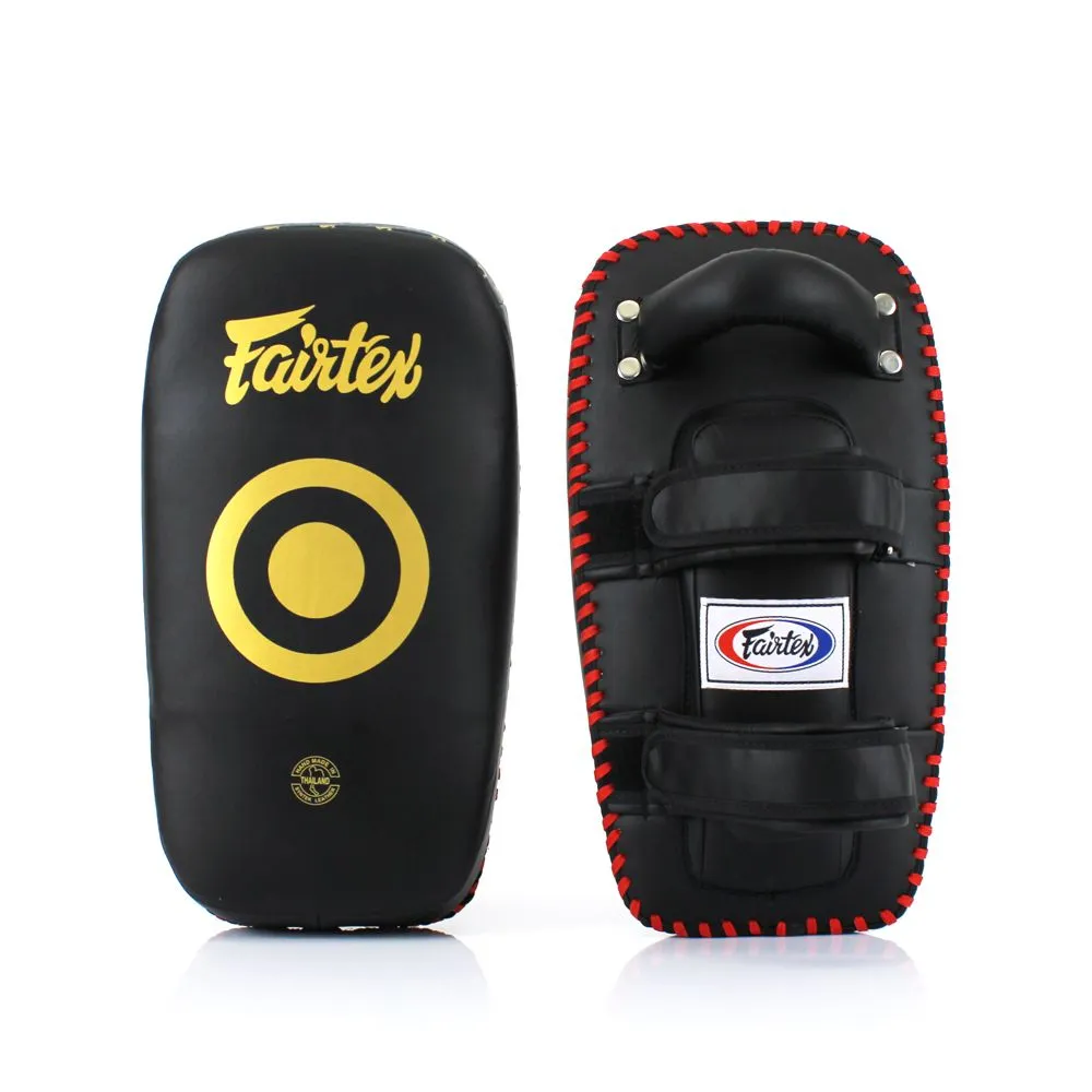 FAIRTEX LIGHT WEIGHT KPLC5 CURVED MUAY THAI BOXING MMA KICK PADS Size Free Microfiber Black Gold