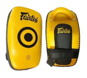 FAIRTEX LIGHT WEIGHT KPLC6 CURVED MUAY THAI BOXING MMA SMALL KICK PADS Size Free Leather Gold Black