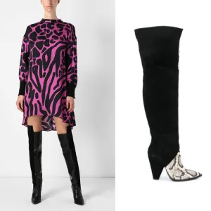 Fashion Suede Point Toe Colorblock Over Knee Boots