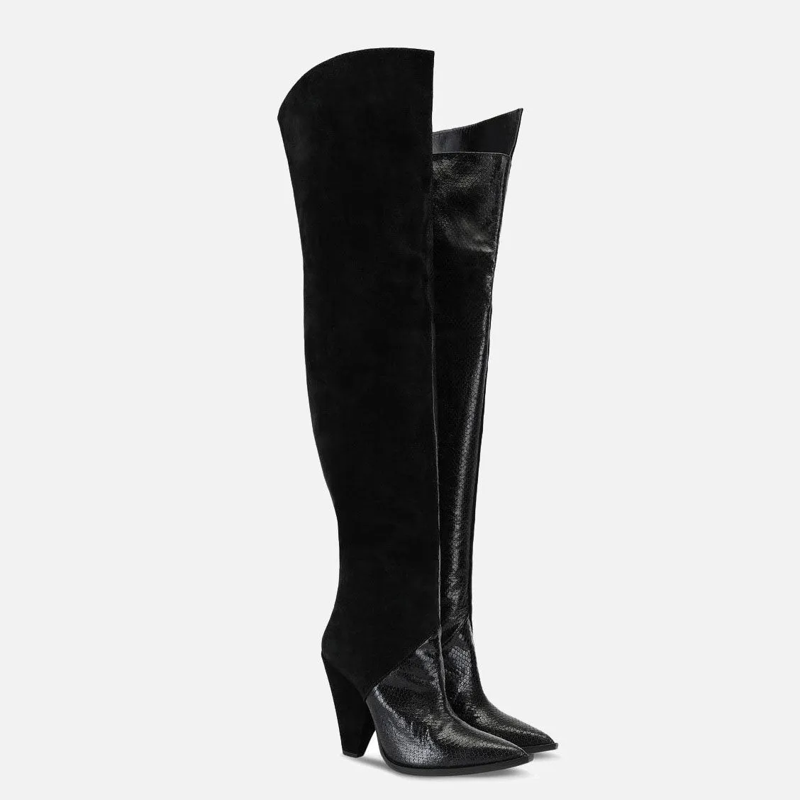 Fashion Suede Point Toe Colorblock Over Knee Boots