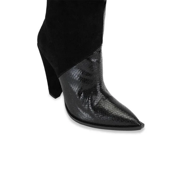 Fashion Suede Point Toe Colorblock Over Knee Boots
