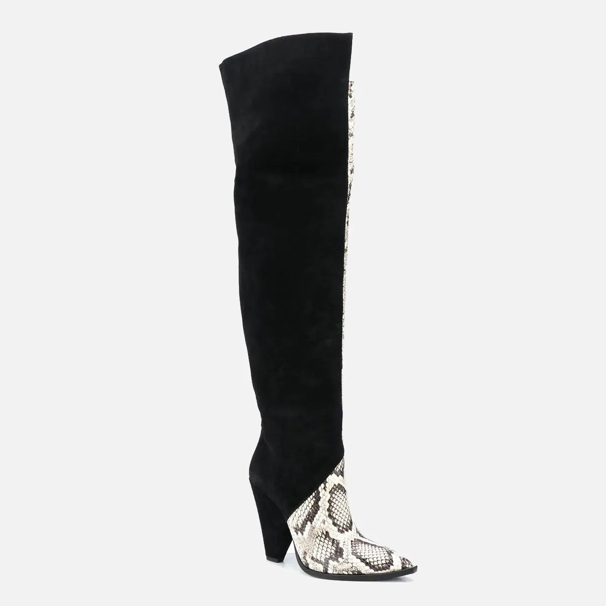 Fashion Suede Point Toe Colorblock Over Knee Boots