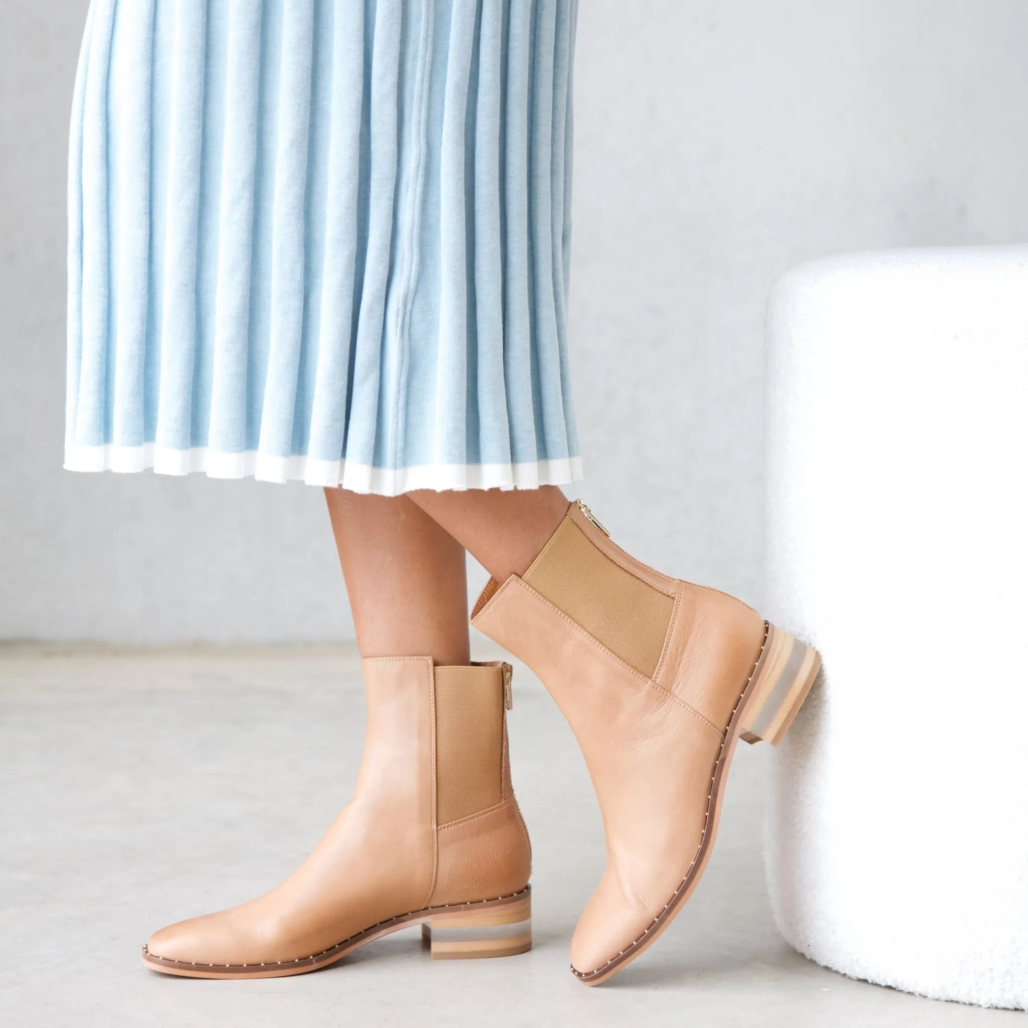 Ferlee Dark Tan Leather Ankle Boots
