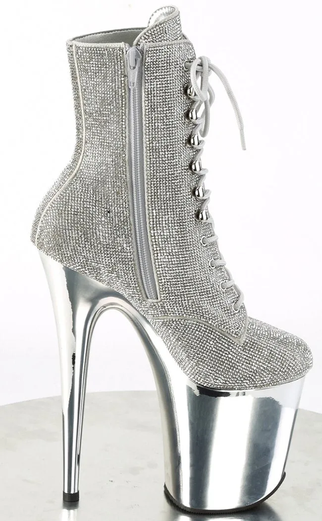 FLAMINGO-1020CHRS Silver Rhinestone Ankle Boots
