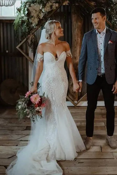 Gorgeous White Lace Mermaid Sweetheart Neck Wedding Dresses | Bridal Dress, SW282
