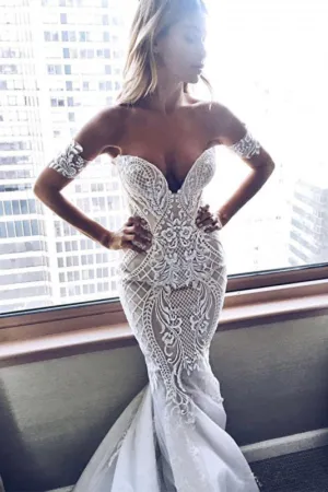 Gorgeous White Lace Mermaid Sweetheart Neck Wedding Dresses | Bridal Dress, SW282