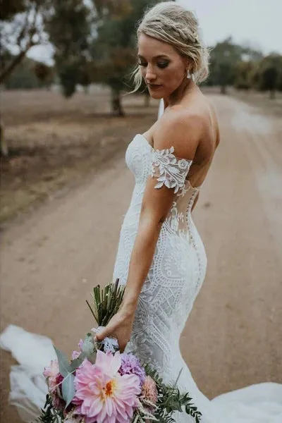 Gorgeous White Lace Mermaid Sweetheart Neck Wedding Dresses | Bridal Dress, SW282