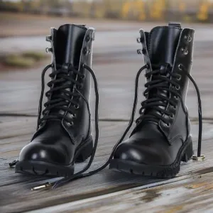Handmade Adorable Military Elegance: Men's Genuine Black Leather Ankle High Long Boots