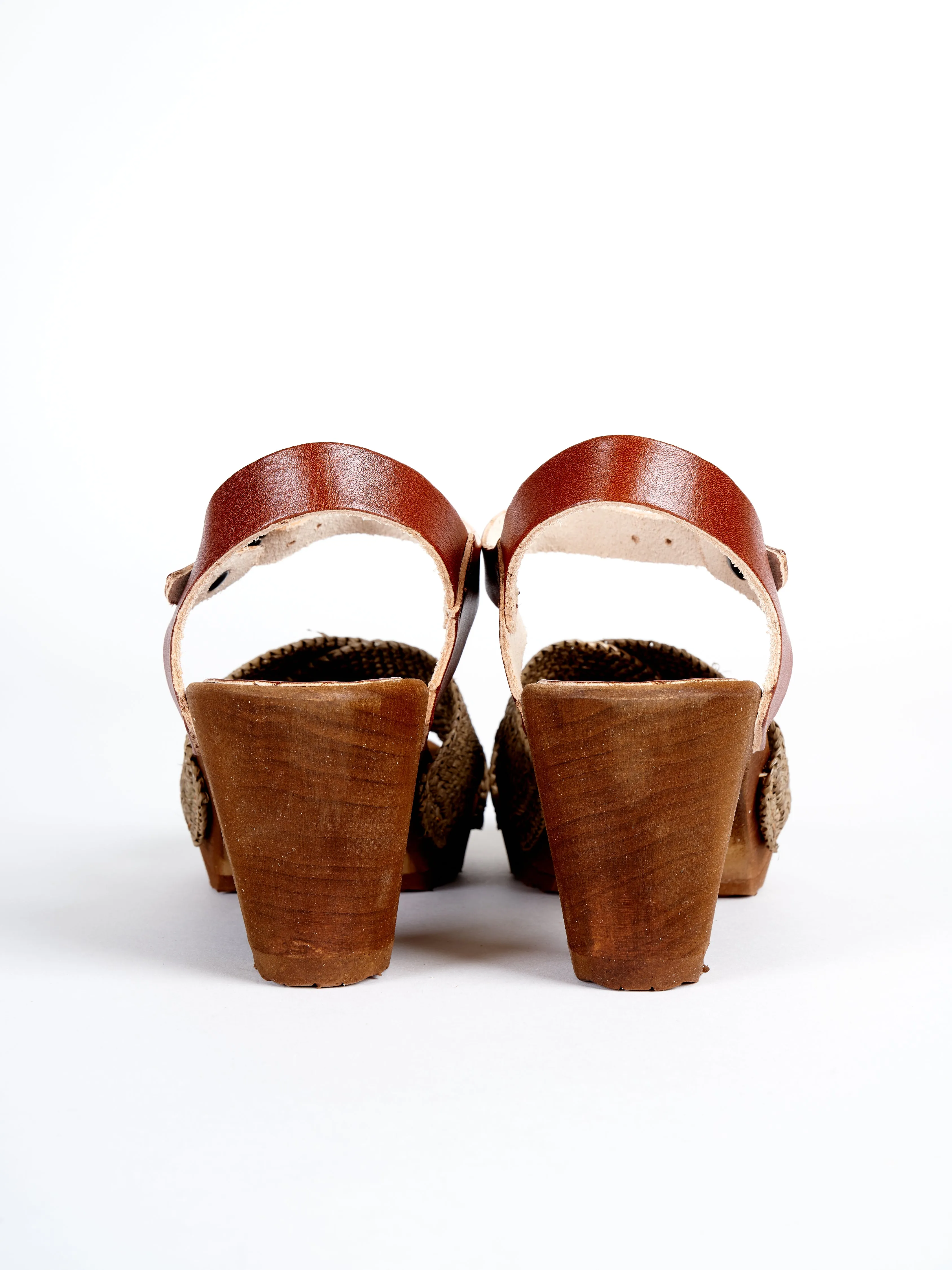 high heel clog sandal - raphia cognac