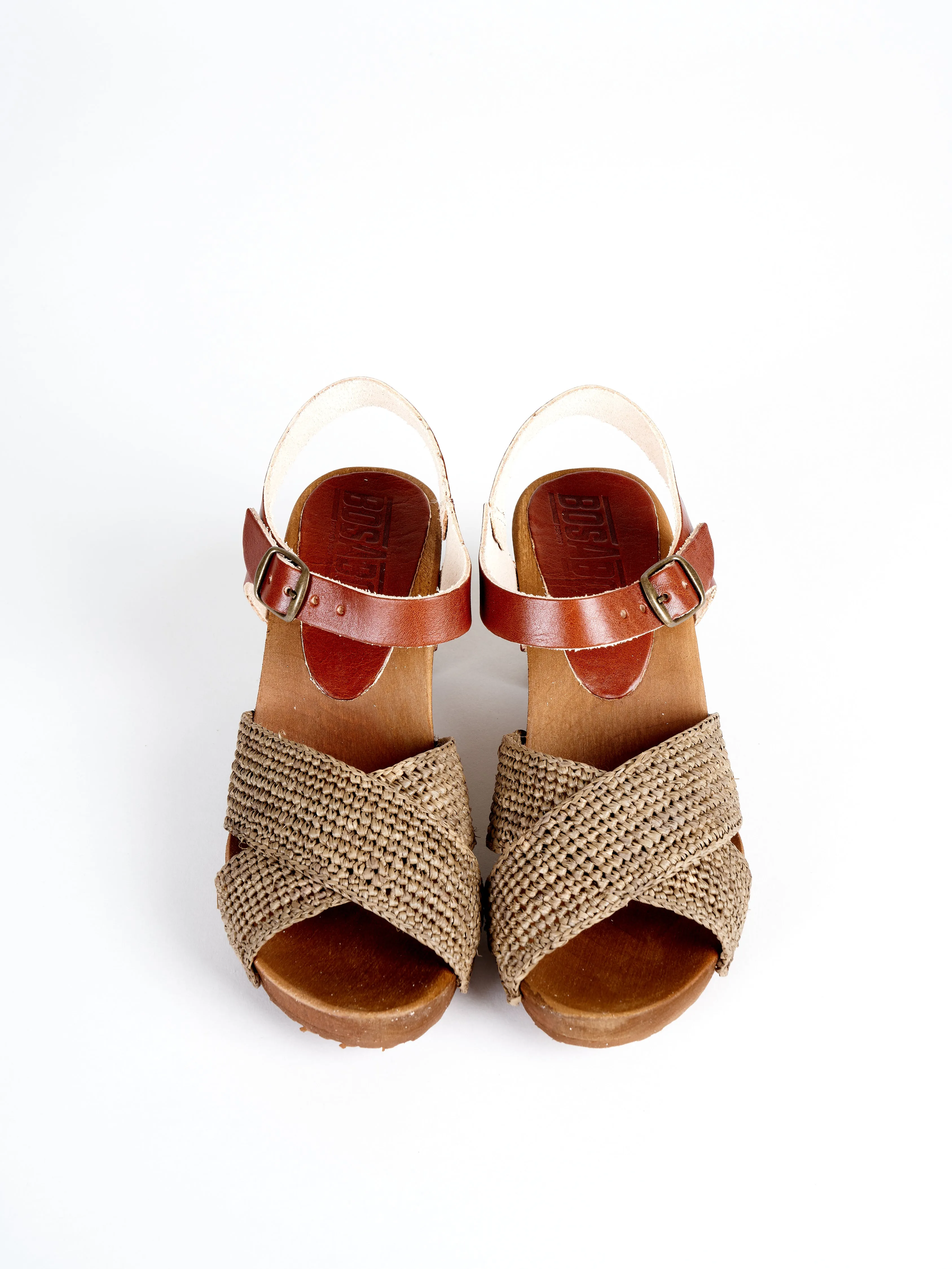 high heel clog sandal - raphia cognac