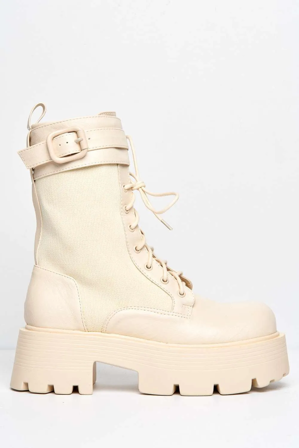 Leora Chunky Flatform Boots in Cream