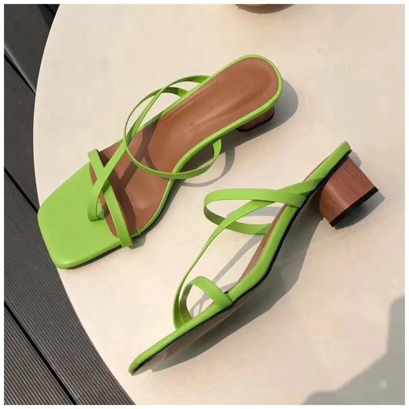 Low Heel Square Slip-On Sandals