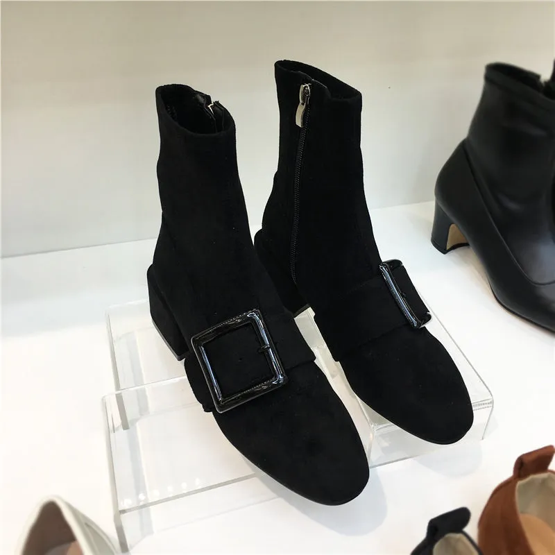 LUXE SEVEN DESIGN BIG BUCKLE DETAIL ANKLE BOOTS
