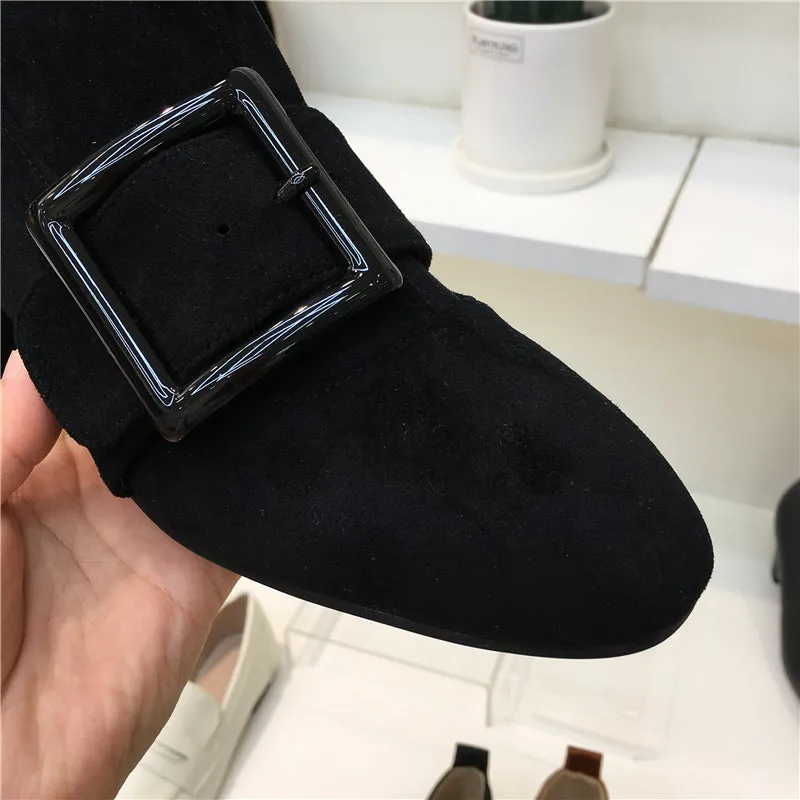 LUXE SEVEN DESIGN BIG BUCKLE DETAIL ANKLE BOOTS