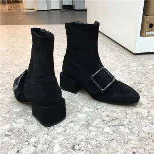 LUXE SEVEN DESIGN BIG BUCKLE DETAIL ANKLE BOOTS