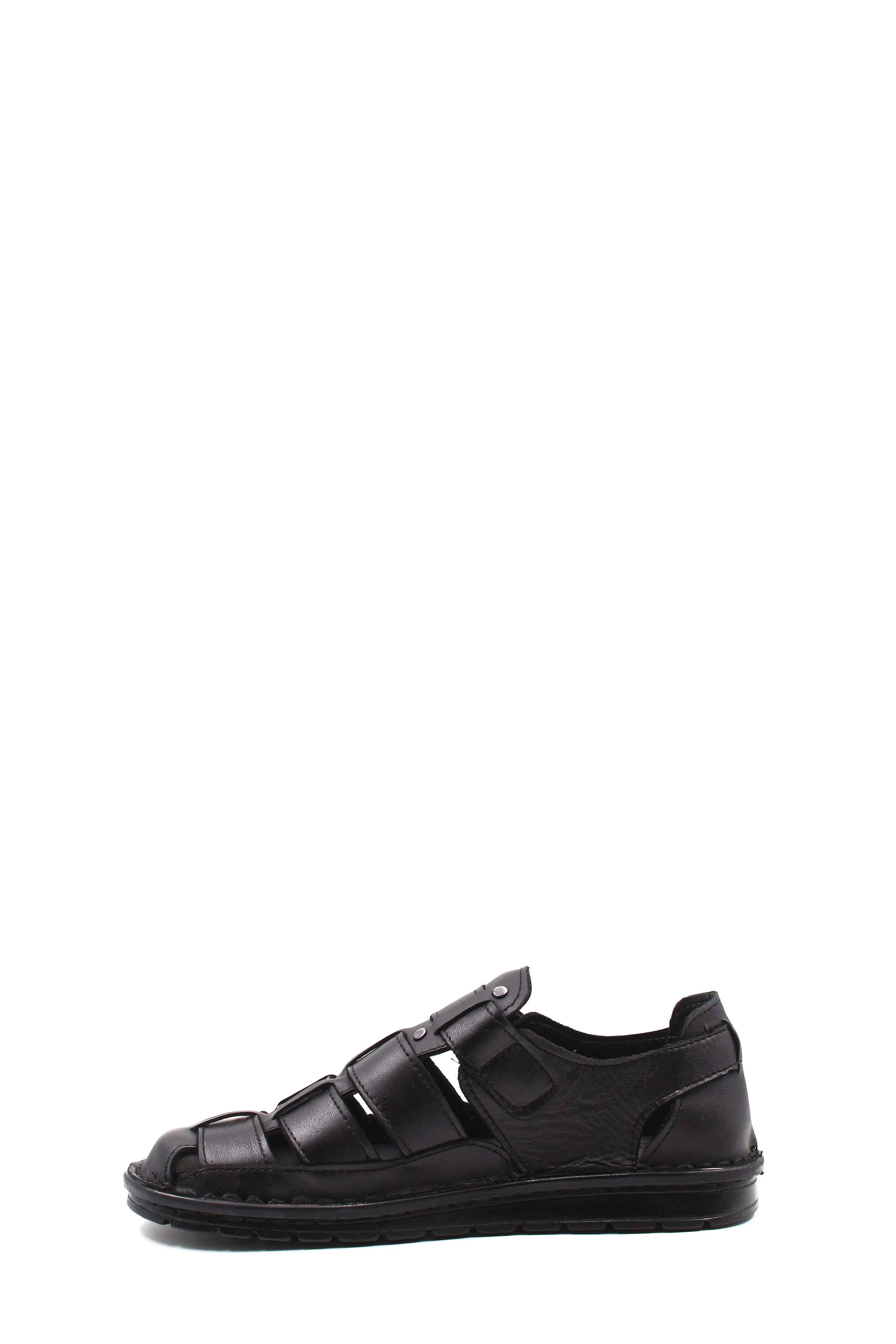 Men's Black Leather Fisherman Sandals with Adjustable Straps - Wessi