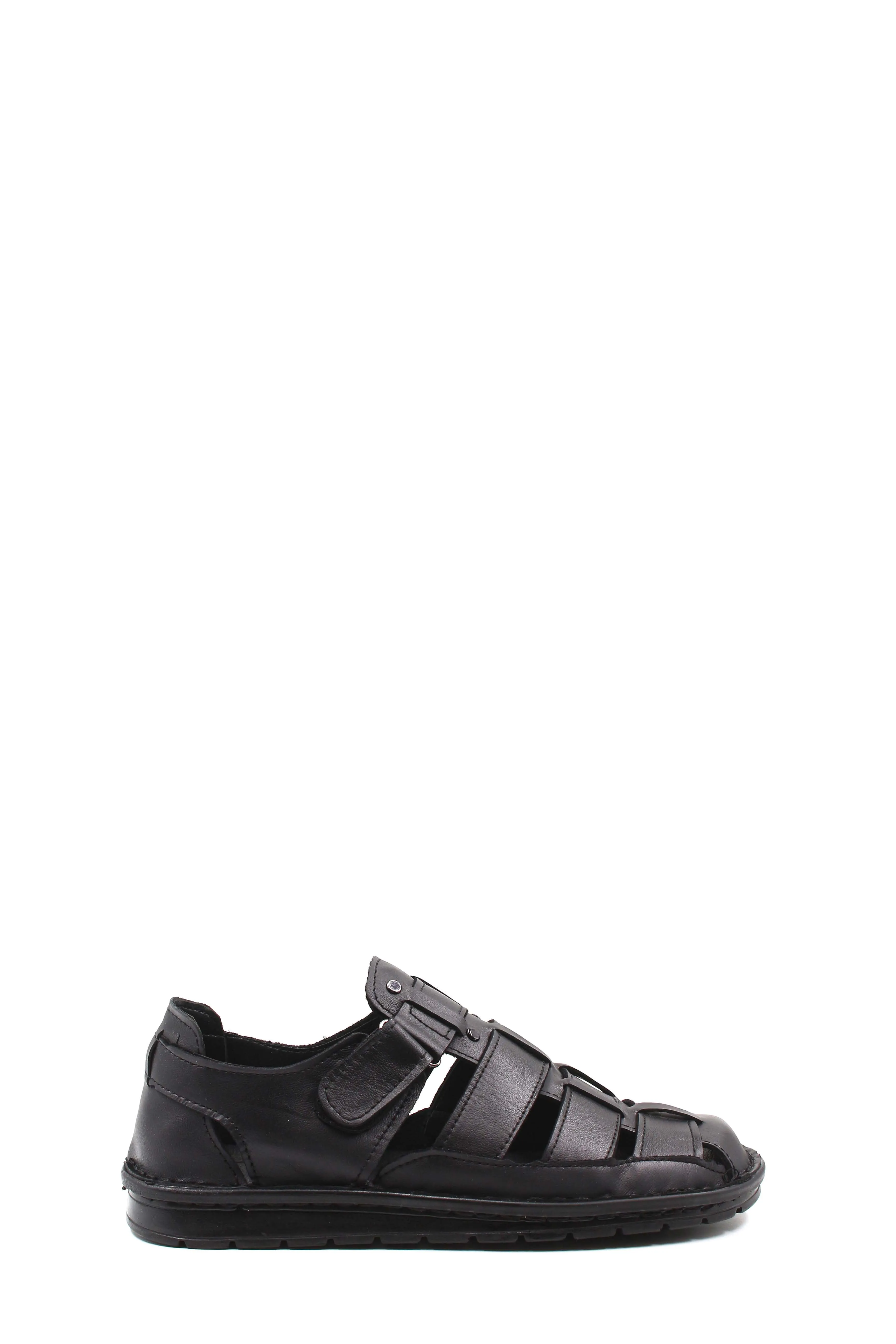 Men's Black Leather Fisherman Sandals with Adjustable Straps - Wessi