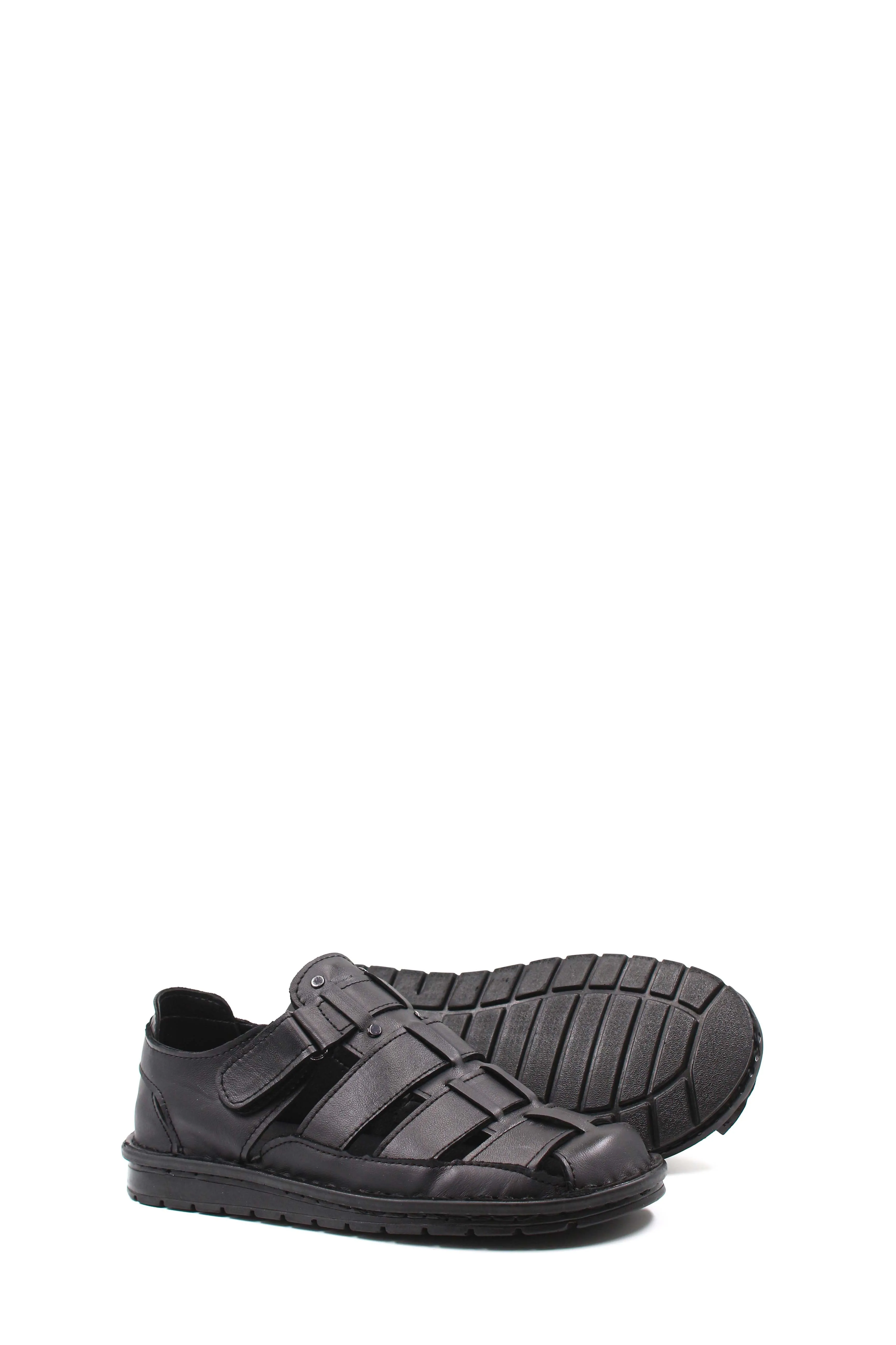 Men's Black Leather Fisherman Sandals with Adjustable Straps - Wessi