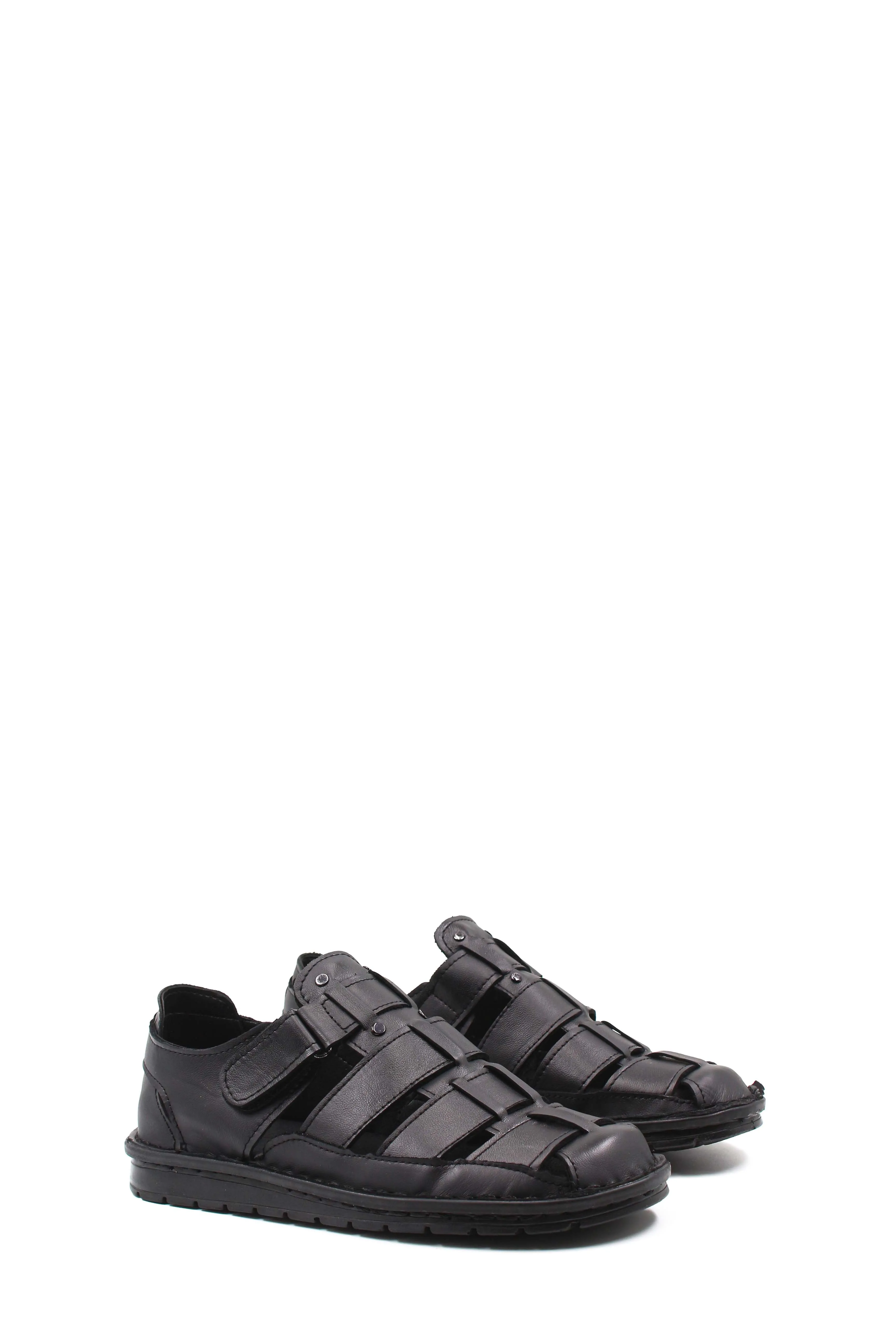Men's Black Leather Fisherman Sandals with Adjustable Straps - Wessi