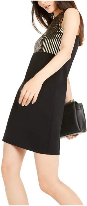 Michael Kors Women's Petite Sequined Sleeveless Dress (PM, Black)
