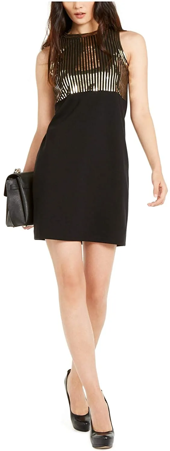 Michael Kors Women's Petite Sequined Sleeveless Dress (PM, Black)