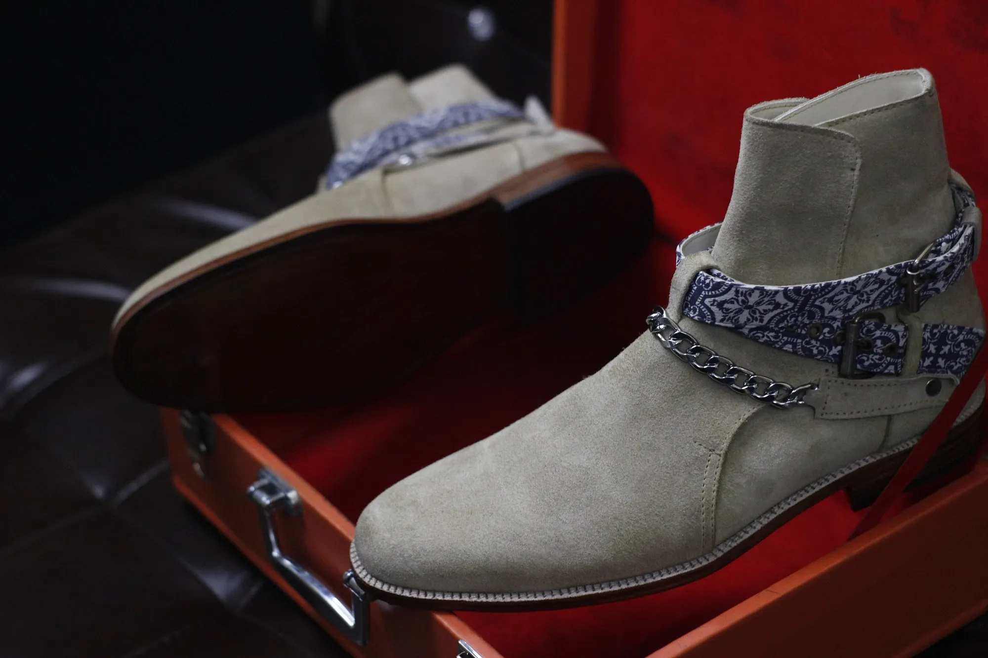 New Men's Handmade Formal Shoes Beige Suede Leather Ankle High Jodhpur Style Boots