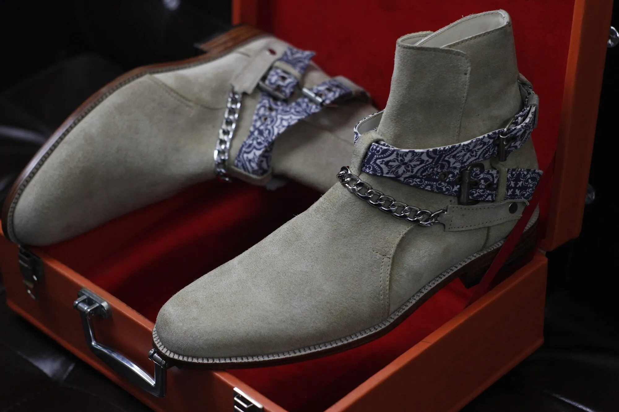 New Men's Handmade Formal Shoes Beige Suede Leather Ankle High Jodhpur Style Boots