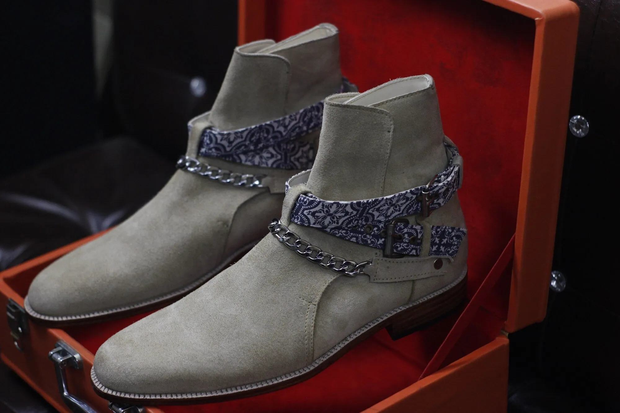 New Men's Handmade Formal Shoes Beige Suede Leather Ankle High Jodhpur Style Boots