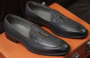 New Men's Handmade Formal Shoes Grey Leather Slip On Stylish Loafer Moccasin Shoes