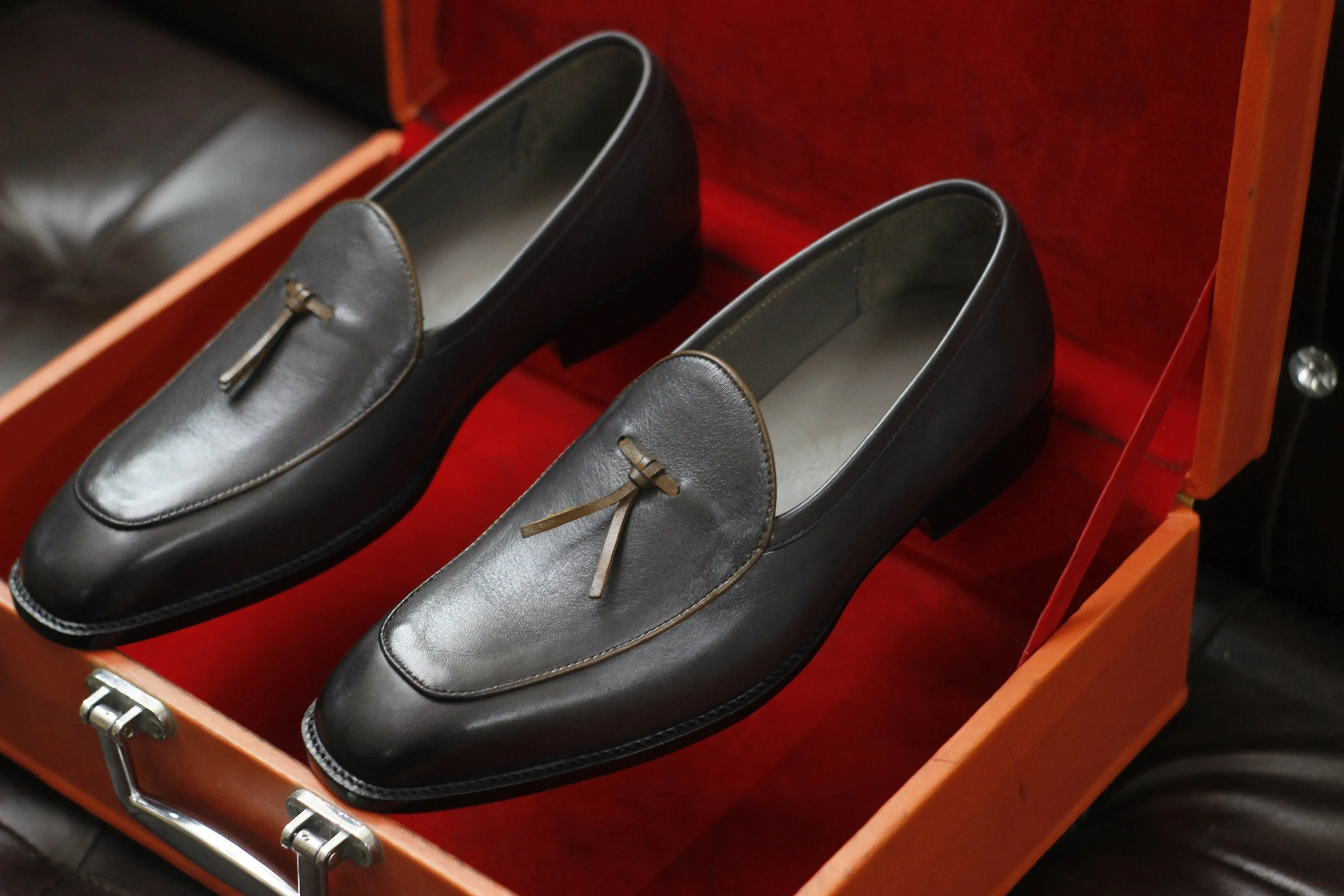 New Men's Handmade Formal Shoes Grey Leather Slip On Stylish Loafer Moccasin Shoes