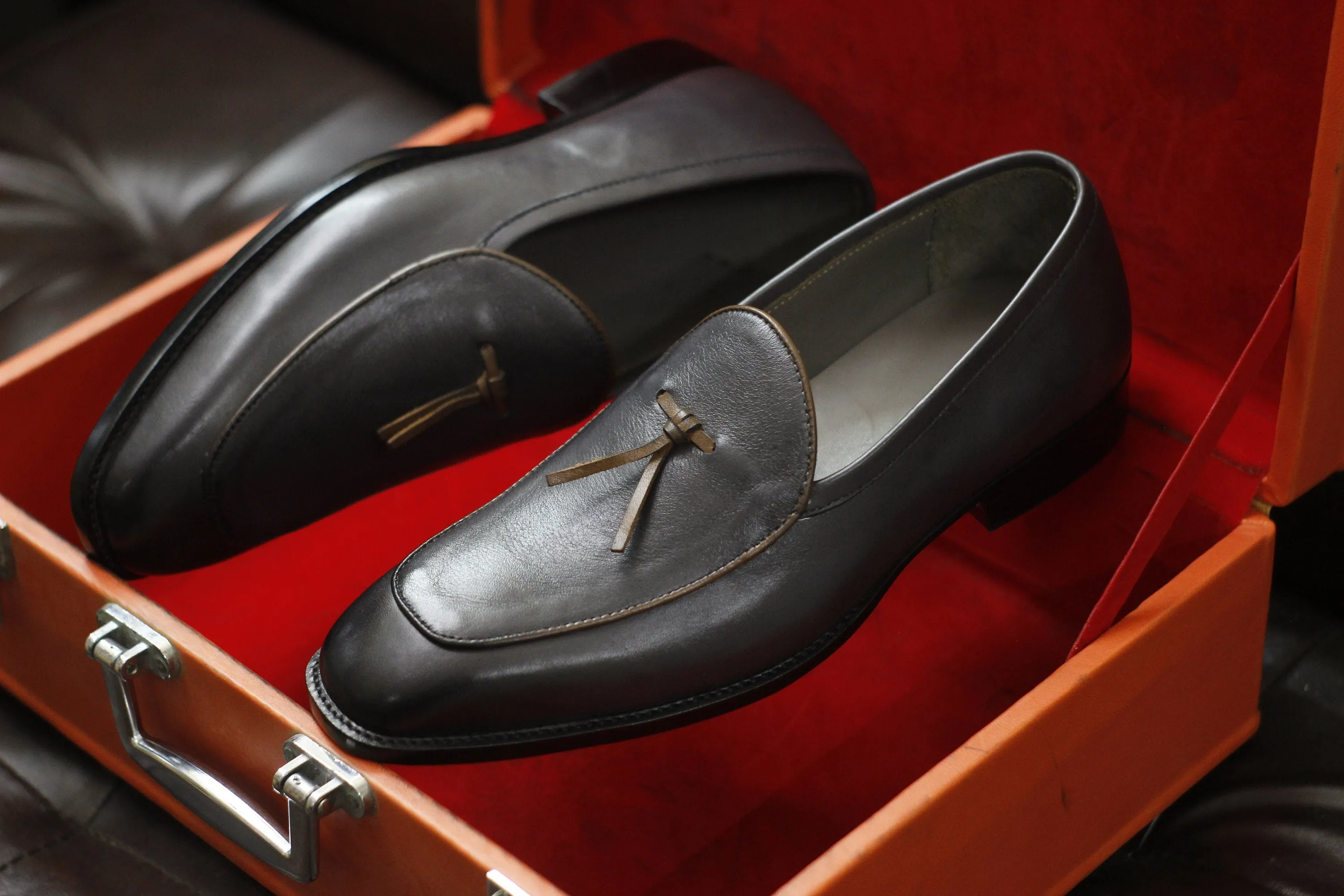 New Men's Handmade Formal Shoes Grey Leather Slip On Stylish Loafer Moccasin Shoes