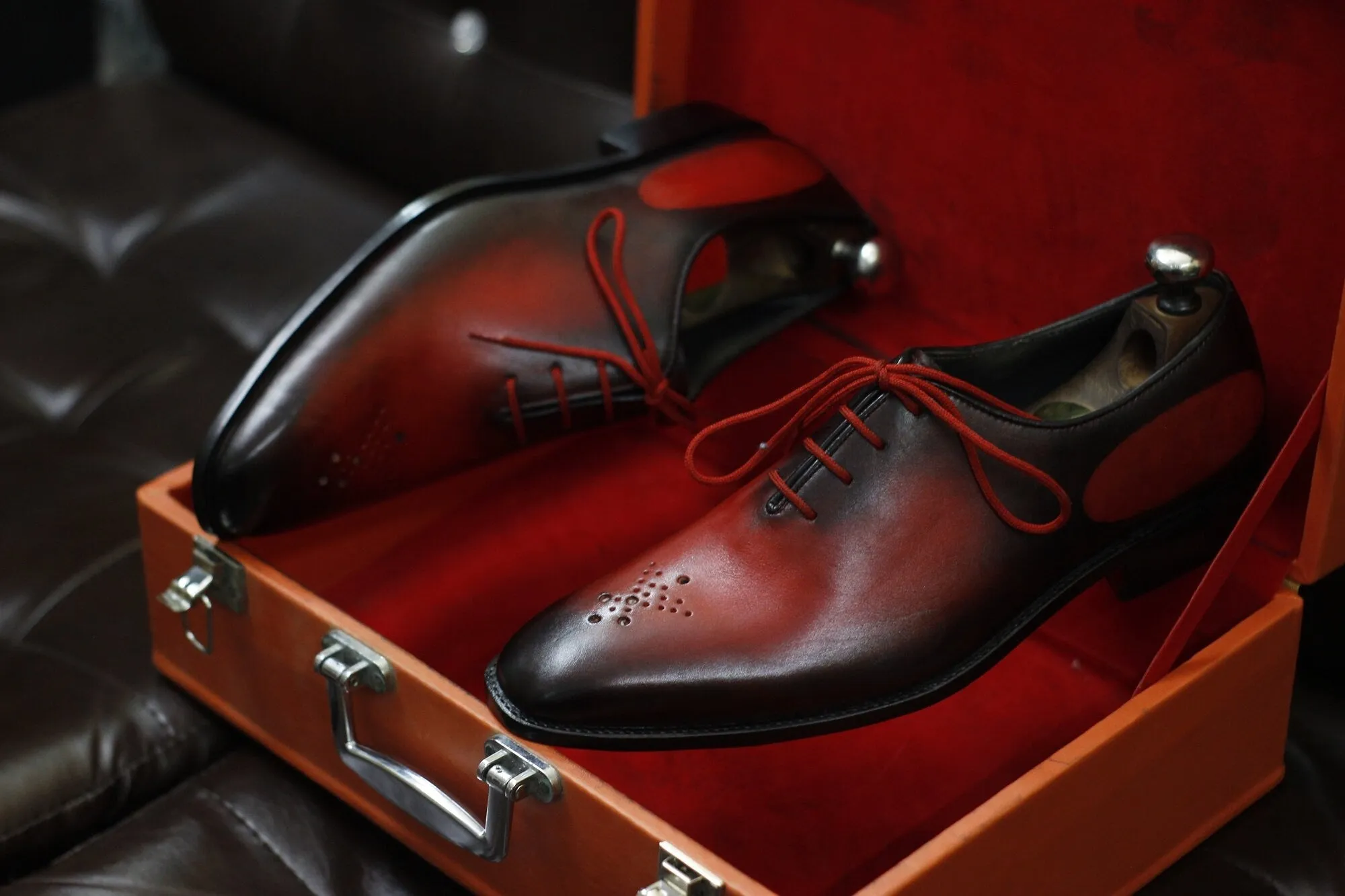 New Men's Handmade Formal Shoes Red Black Shaded Leather Lace Up Stylish Dress & Formal Wear Shoes